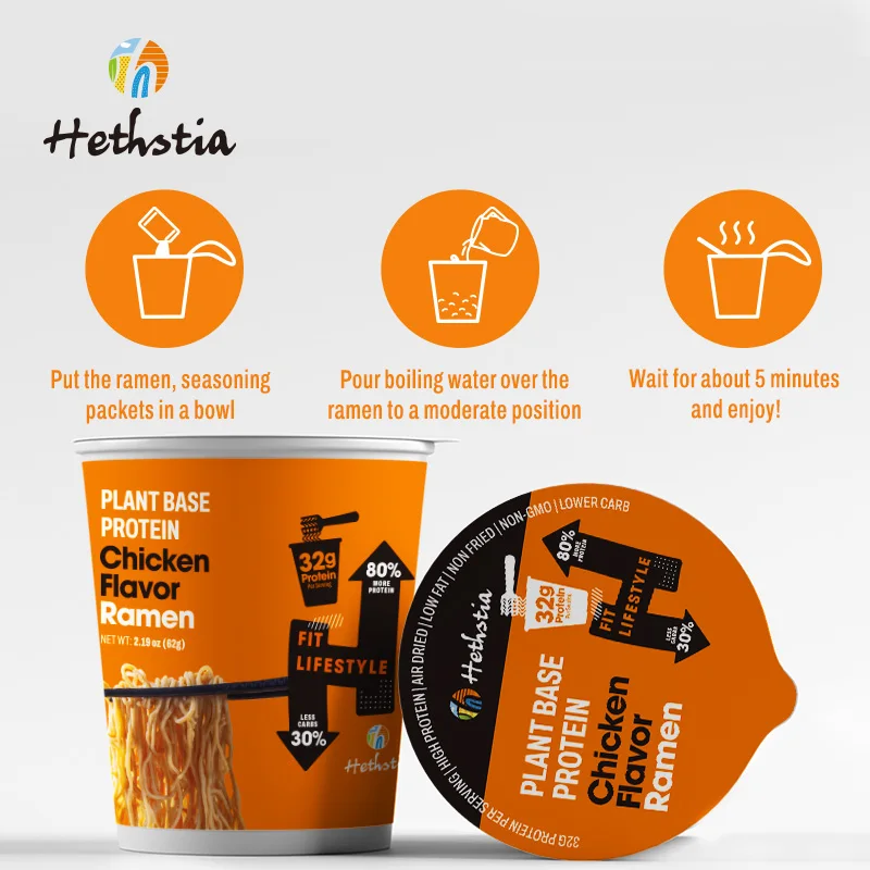 Wholesale Plant Base Protein Beef Flavor Ramen Pasta High Protein Noodles Organic Healthy Food Delicious Cup Noodles