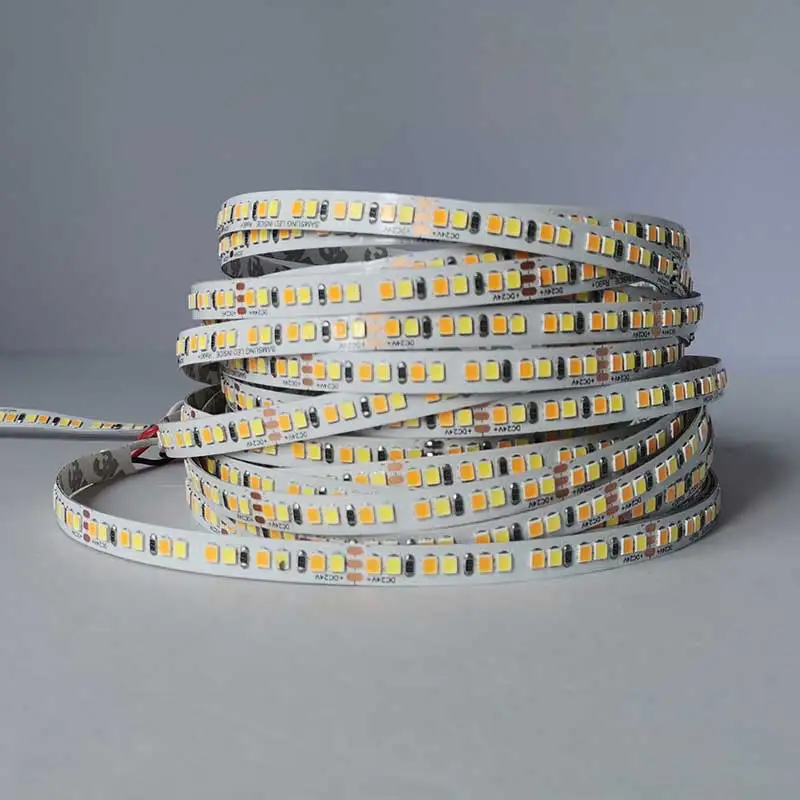 Лучшая Светодиодная лента белая CRI90 + 24 В 8 мм 192Led 2 двухцветные гибкие светодиодные полосы света с Samsung 2835 Smd СВЕТОДИОД