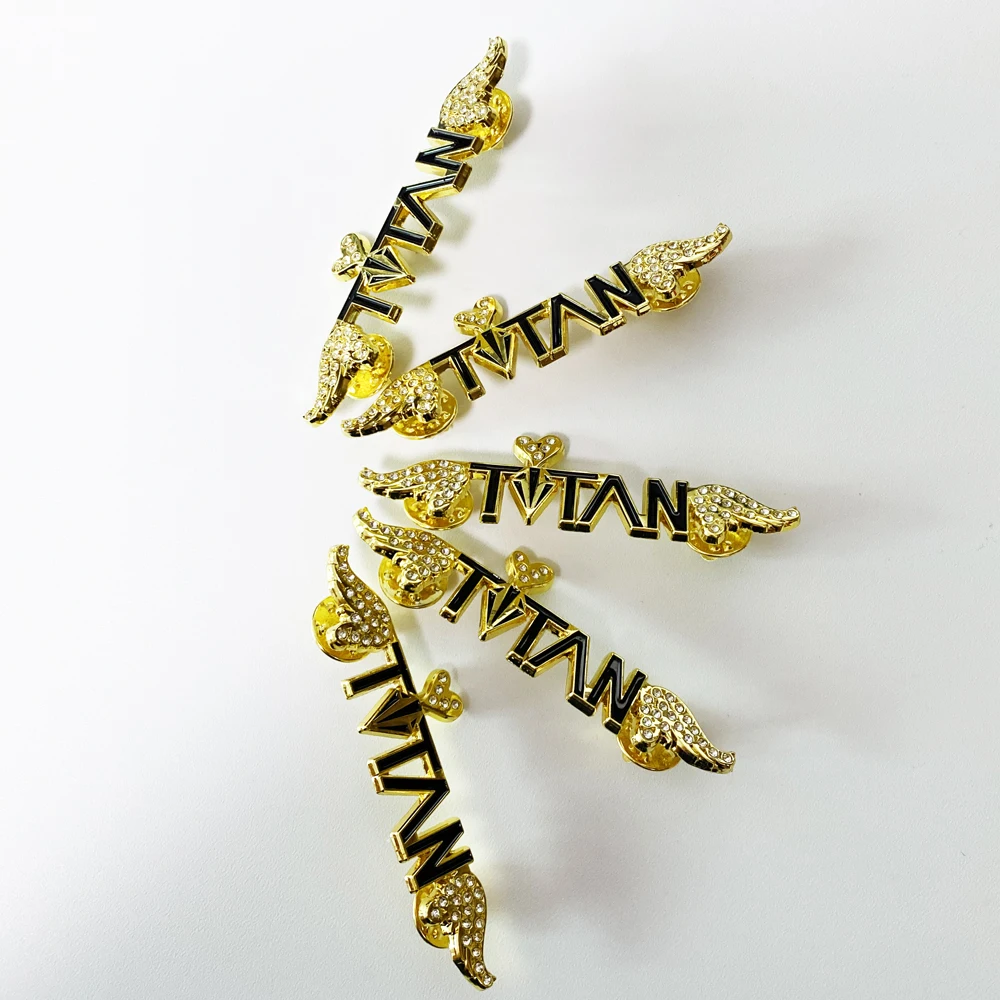 Bespoke Feminine Cute Lapel Pin Badge Brooch Gold Plated with Crystal Stones