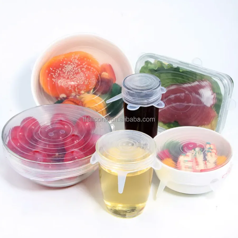 Многоразовые универсальные прочные 6 упаковок для хранения свежих продуктов силиконовые растягивающие крышки растягивания пищевых чехлы мисок и фруктов
