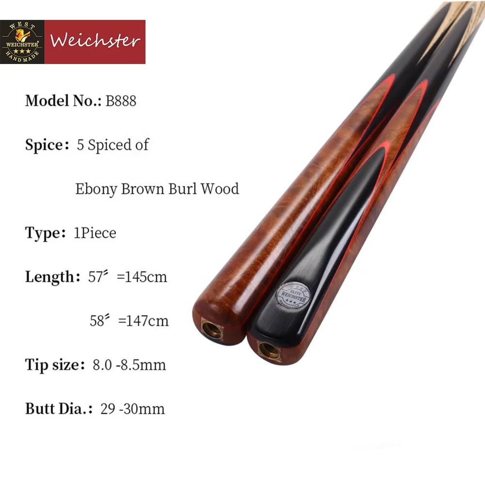 
Weichster One 1piece Handmade Snooker English Pool Cue Eucalyptus Burl Wood 8.5mm Small Tip Ebony Cue 
