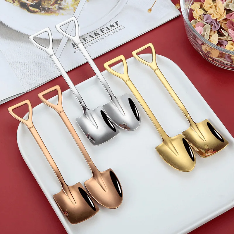 RTS 2025 Manufacturers wholesale online celebrity creative retro shovel coffee spoon stainless steel dessert spoon