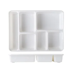 6 Compartment Divided Food Plate Melamine Plastic Hospital Deep Container Tray