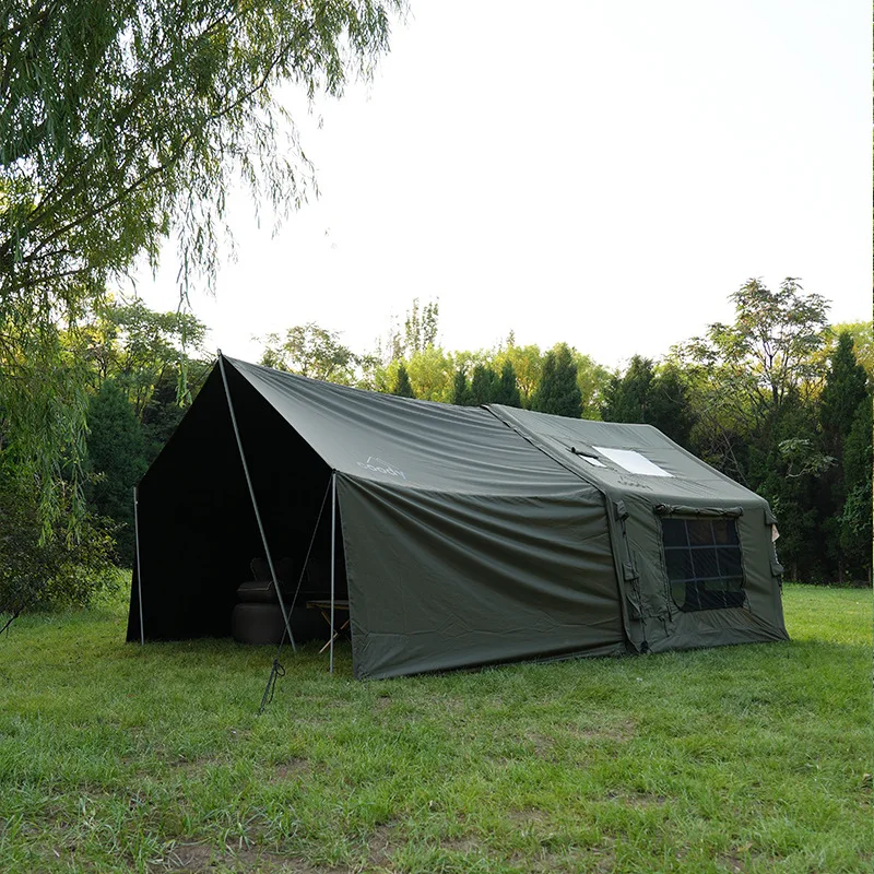 Roof Tent 8 square meters 3-5 people cotton Tactical Army Green inflatable tent Camping simple hut No build campsite