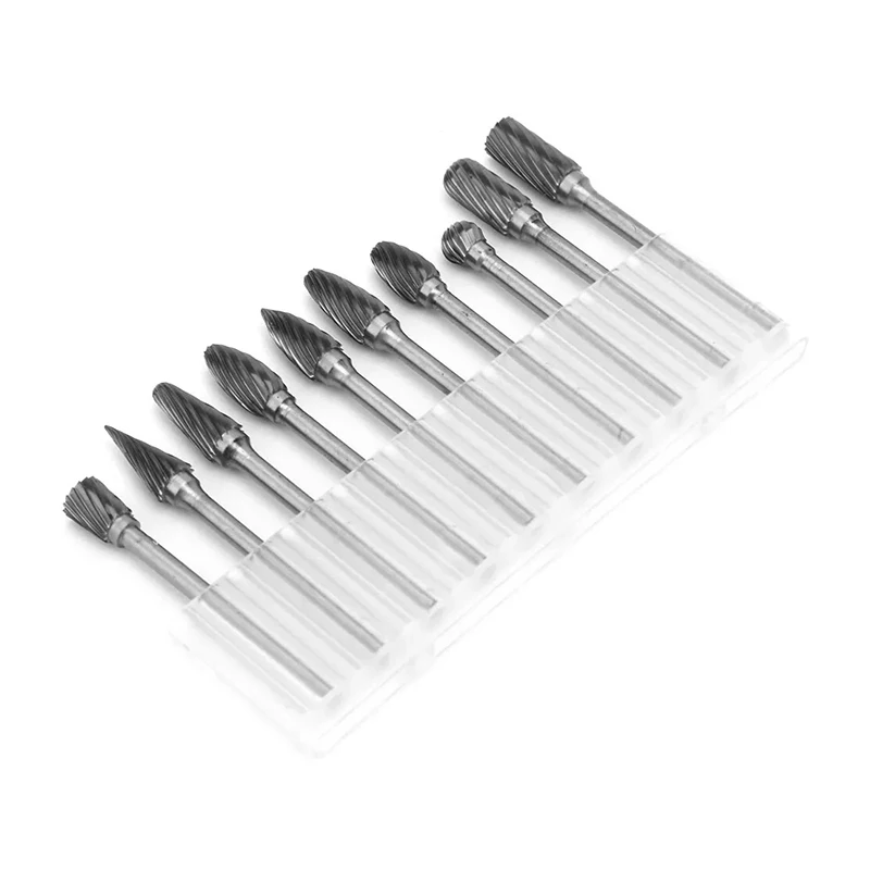 10PCS 4mm 5mm 6mm Tungsten Carbide Burs Single Cross Cut 2.35mm Shank Jewelry Dental Rotary Polishing Burs