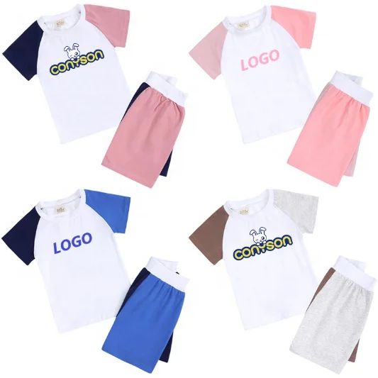 Conyson Summer Custom cotton tracksuits toddler unisex boy girl clothes loungewear pyjamas set summer children clothing sets