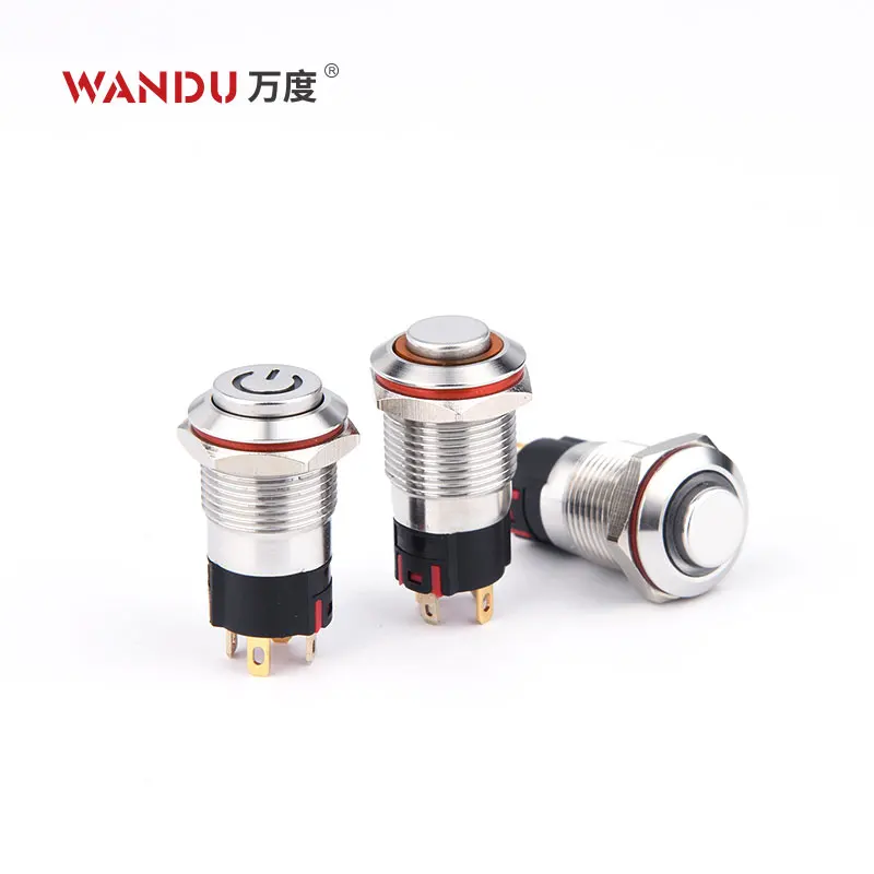Металлическая кнопка сброса 12 мм 1NO Horn Domed, мгновенный переключатель с круглой высокой плоской головкой, кнопочный переключатель