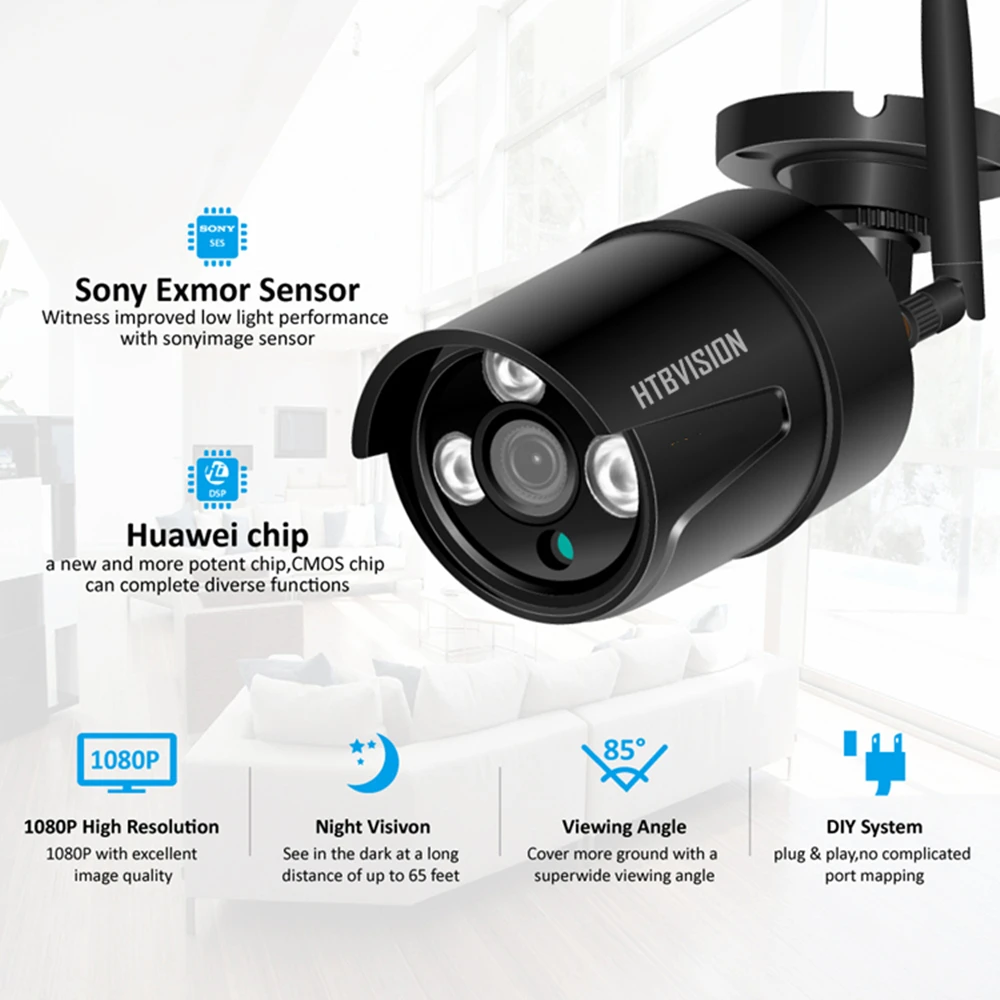  Factory price Wireless IP Camera 3.6mm Lens Waterproof Security WiFi CCTV for Outdoor NVR System Kits IR P2P
