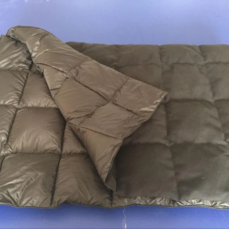 Top Waterproof Nylon with Bottom Polar Fleece Fabric Duck Down Indoor/Outdoor Camping Blanket