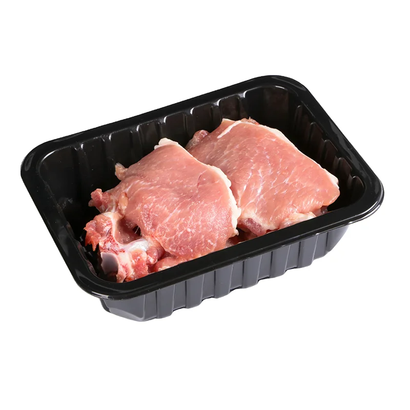 Supermarket Home Black White Blister Packing Container Disposable Takeaway Rectangle Plastic Food Meat Display Trays