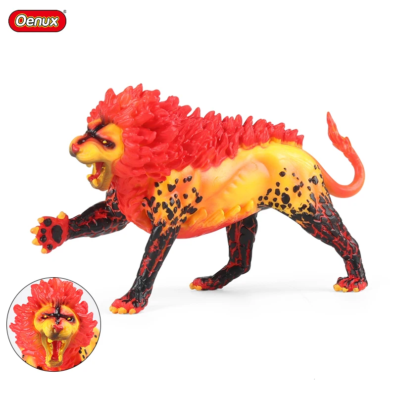 Oenux Wholesale New Savage Dinosaurs Action Figures Fire Lion Magic Dragon Animals Model PVC High Quality Decoration Kids Toy