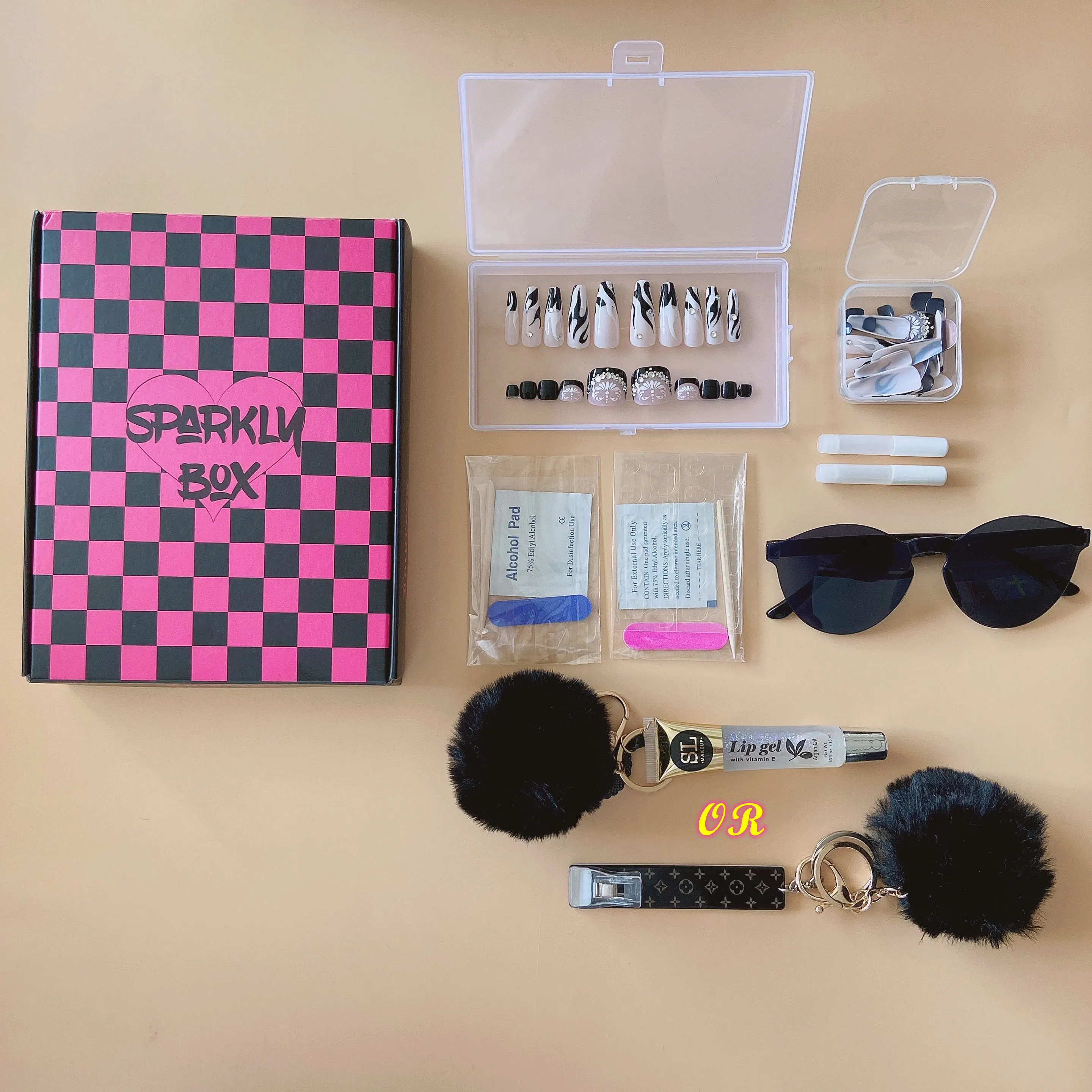 IN STOCK custom nails box beautiful fake fingernails makeup sets false eyelashes and press on nails toenail