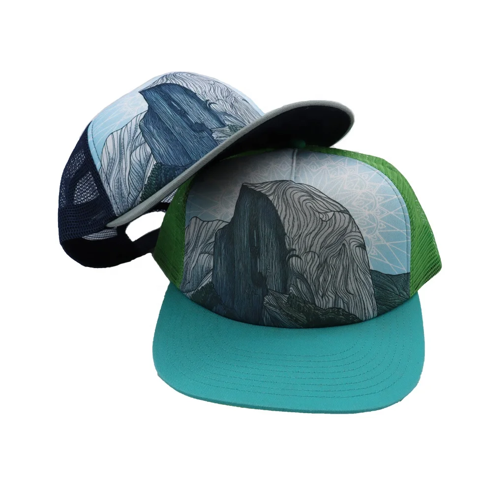 wholesale fashion Straight brim sport trucker caps custom sublimation print high quality high profile trucker caps hats