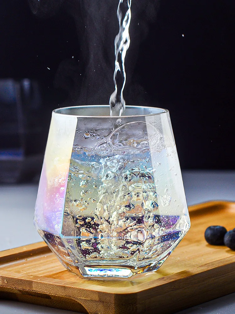 2022 manufacturers wholesale hexagonal glass high appearance level dazzle color gold cup INS colorful cold drink cup