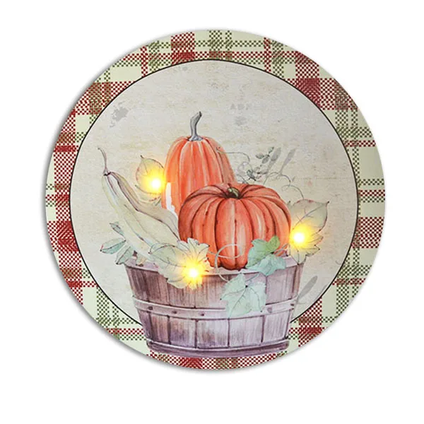 Autumn Halloween Square 3D Pumpkin Canvas Wall Art Lighted LED Painting with Metal Frame for Wedding Home Decor Panel Technique