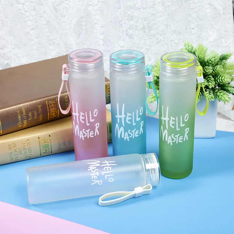 400ml/450ml Portable Design Self Cleaning  Frosted Borosilicate Glass Drinking Water Bottle Outdoor