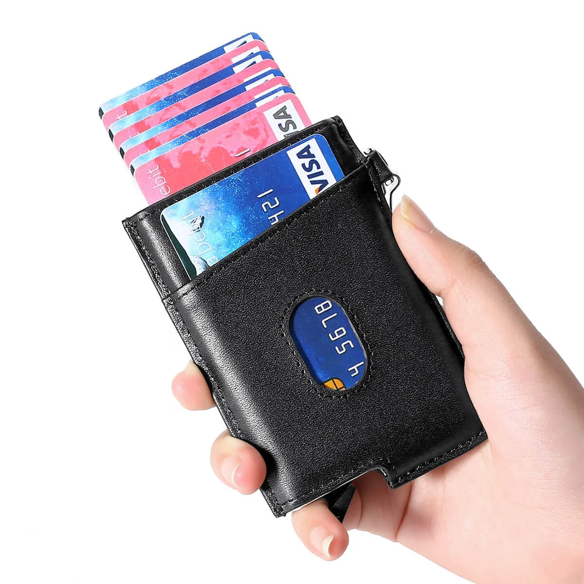 Anti RFID Credit Card Holder Pop Up Wallet with Magnetic Money Clip RFID Blocking Credit Card Case Holder Slim Minimalist Wallet