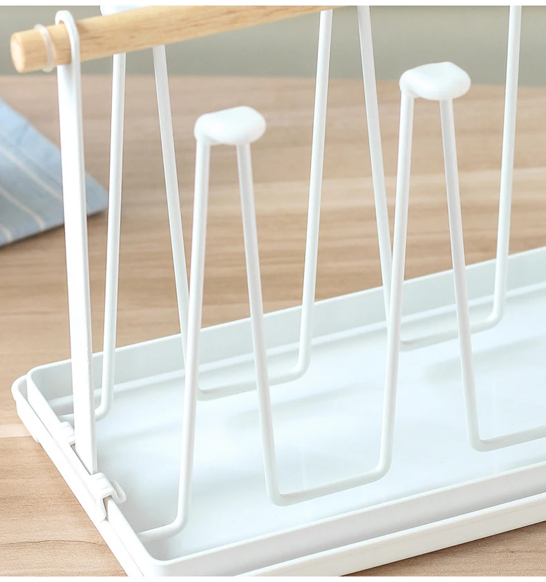 Kitchen Desktop wooden Handle 6 Cup Mug Drying display stand coffee cup holder storage organizer