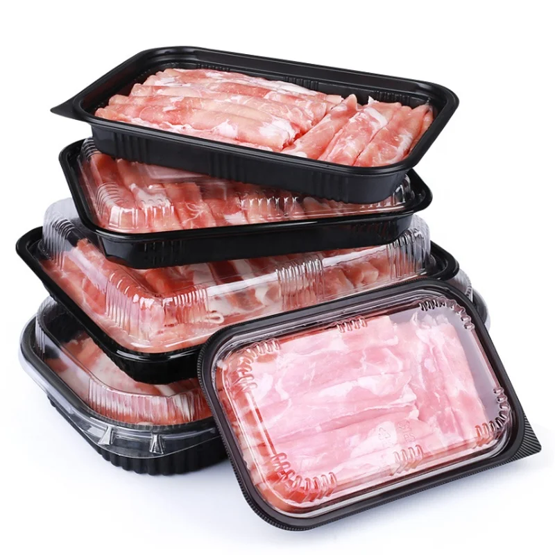 RPET/PET одноразовые блистерные упаковки для пищевых продуктов контейнер черный пластик фрукты/замороженное мясо пластиковый лоток с крышкой