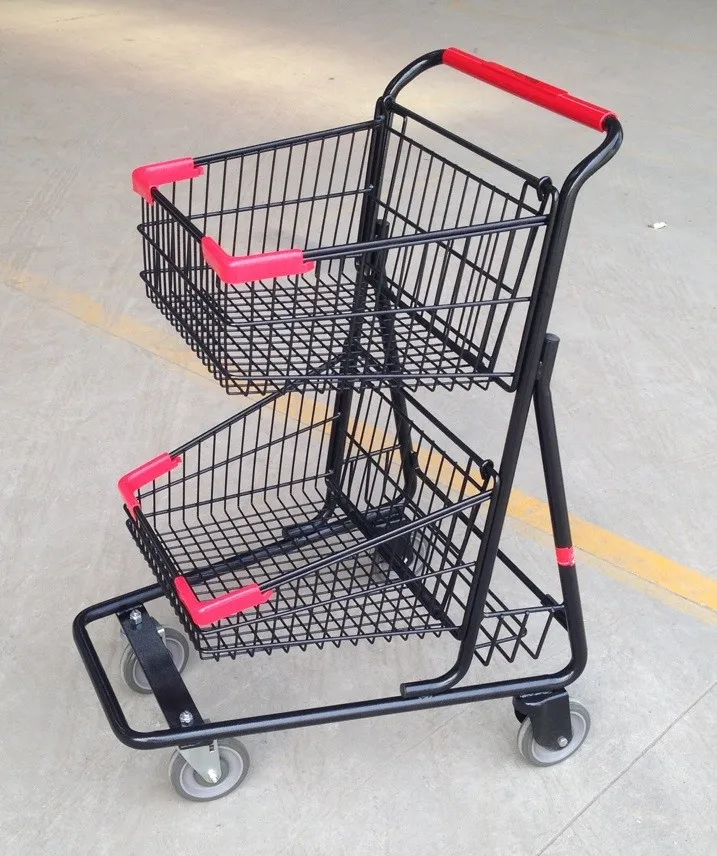 MOQ 100 PC Winn Dixie Supermarket Wire Basket Cart, Double Baskets Shopping Cart For Stores