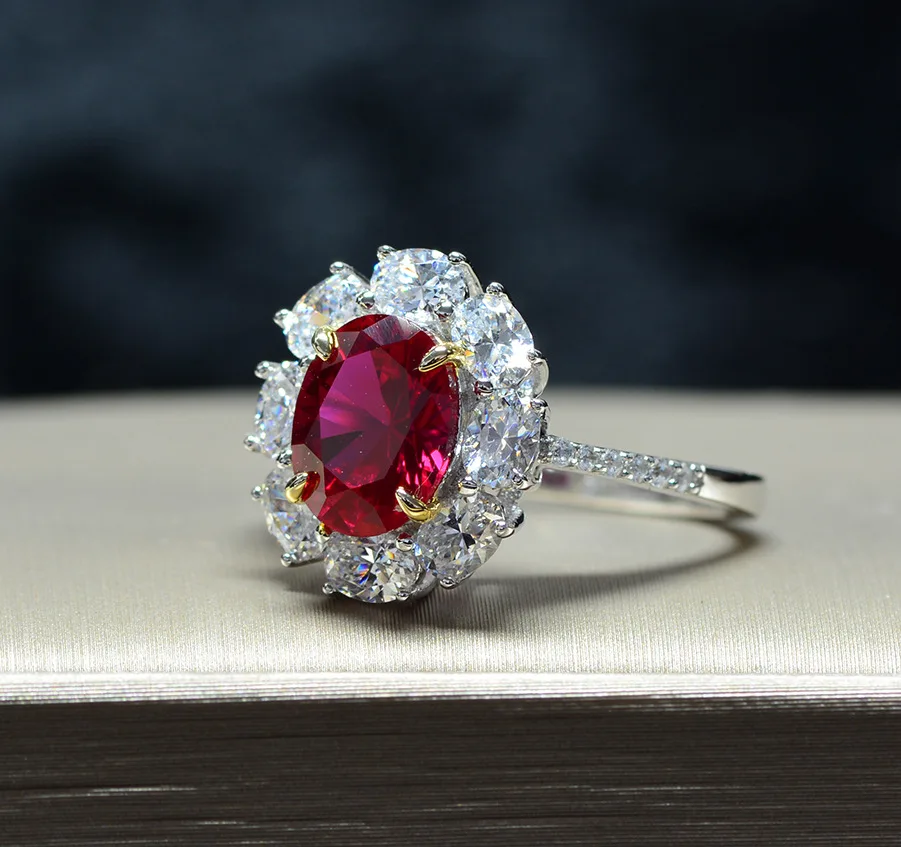 Drop Shipping 925 silver sterling jewelry custom pave ring ruby diamond ring