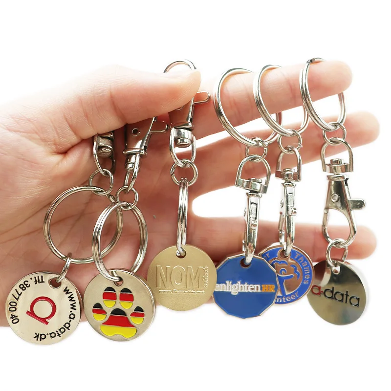 Custom trolley coin keychain Ornament Metal Keyring Coin Holder Supermarket Shopping Cart Chip Key Chain Hanging Token