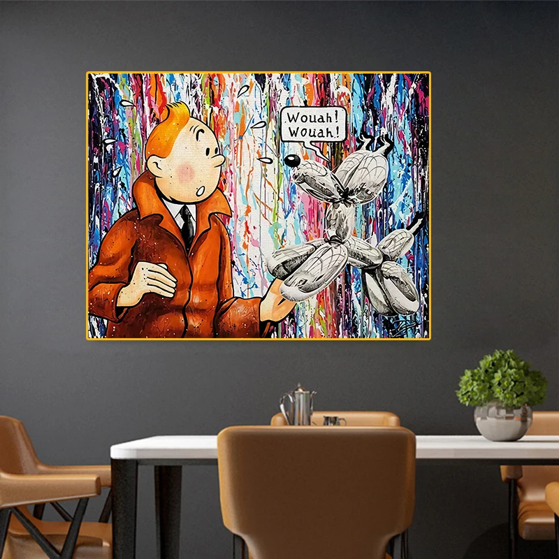 Graffiti Art Work Funny Canvas Painting Girl And Robot Dog Street Art Poster And Print Wall Art Picture For Living Room Decor