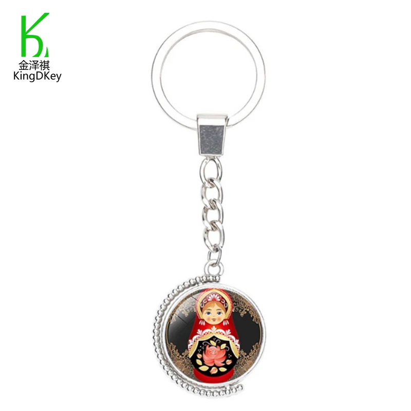 Creative Fashion made round shape keyring cute russian doll matryoshka metal keychain
