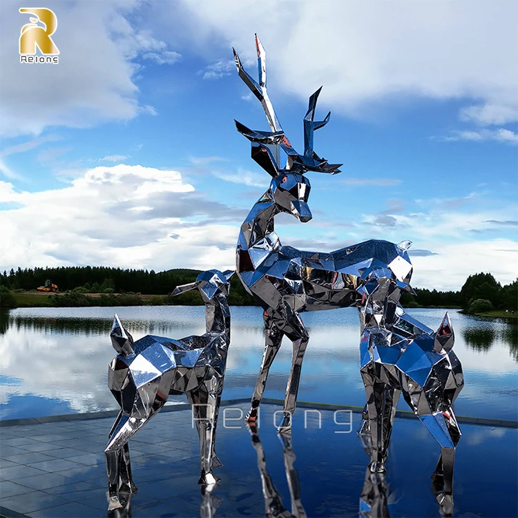 Outdoor Life Size Modern Metal Animal Stainless Steel Deer Sculpture Statue