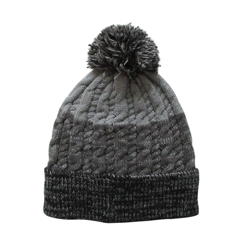 Multicolor Beanie Thick Chunky Cable Acrylic Knitted Bobble Hats