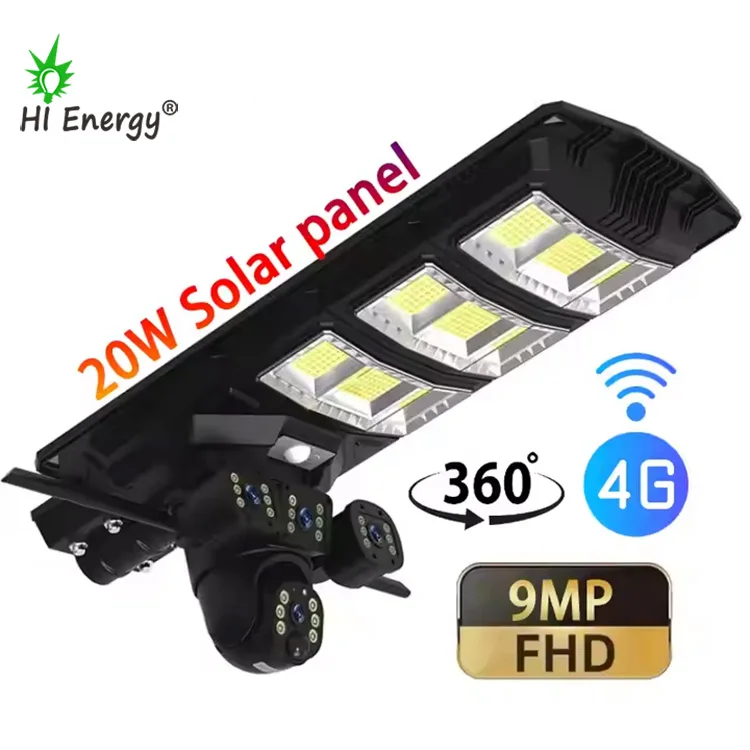 Hienergy CCTV Dual lens ip65 Waterproof solar street light with wifi 4g camera CCTV outdoor street light camera 300w
