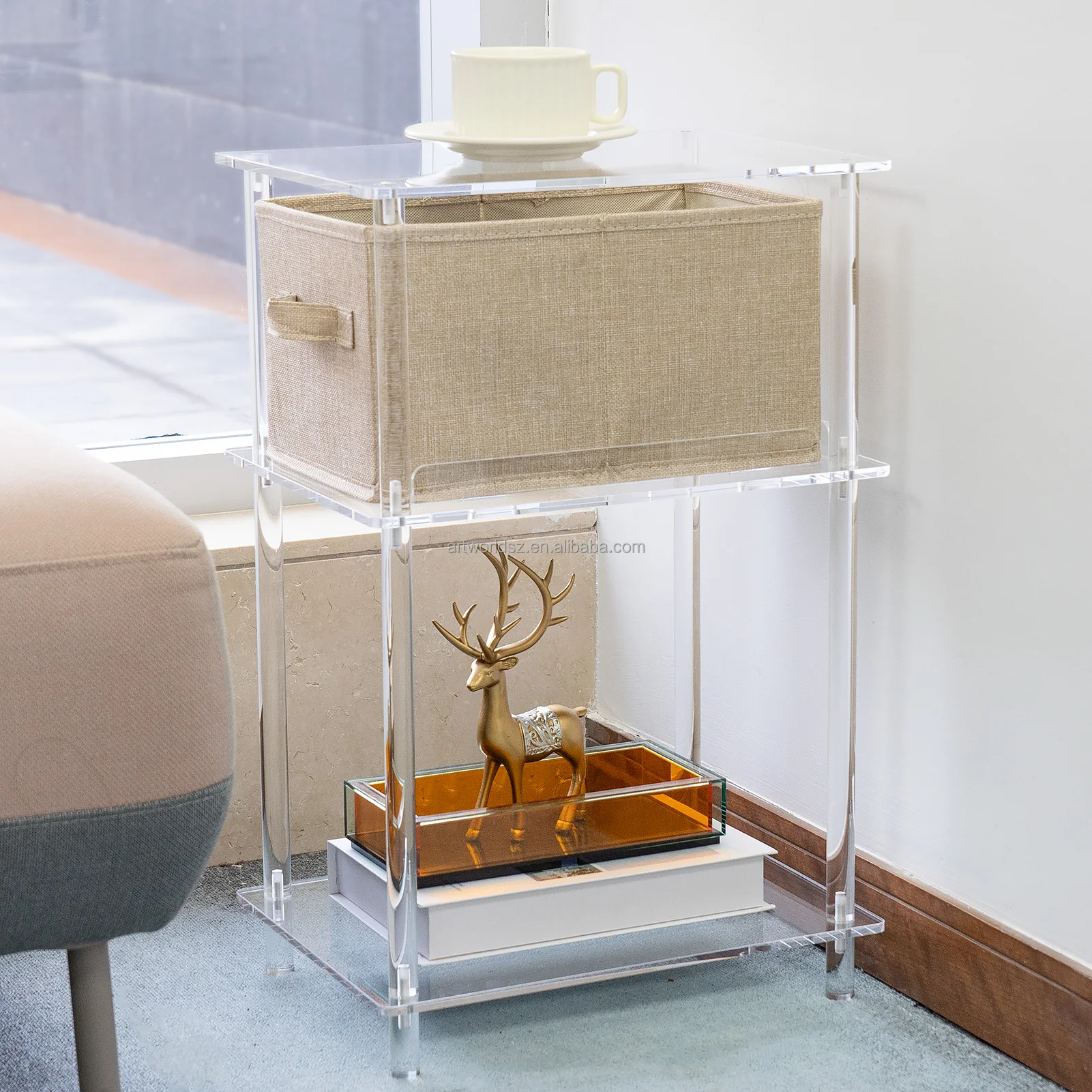 Artworld Displays Durable High Transparency Acrylic Side Table/Stool Multipurpose Use As A Laptop Desk Coffee End Table