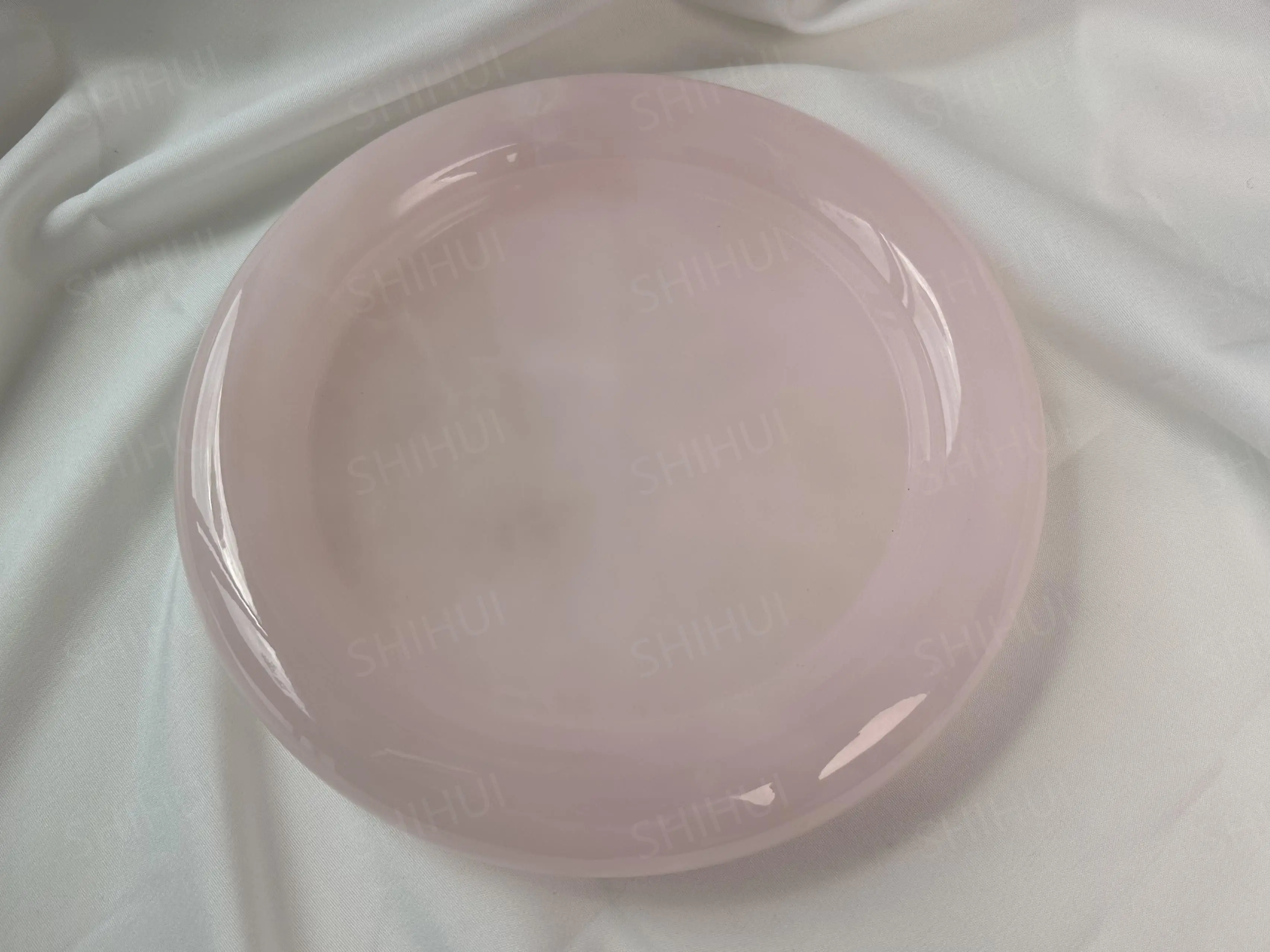 SHIHUI Natural Stone Hand-carved Collectible Marble Decoration Round Pink Onyx Tray Jewelry Vanity Stone Tray And Serving Box