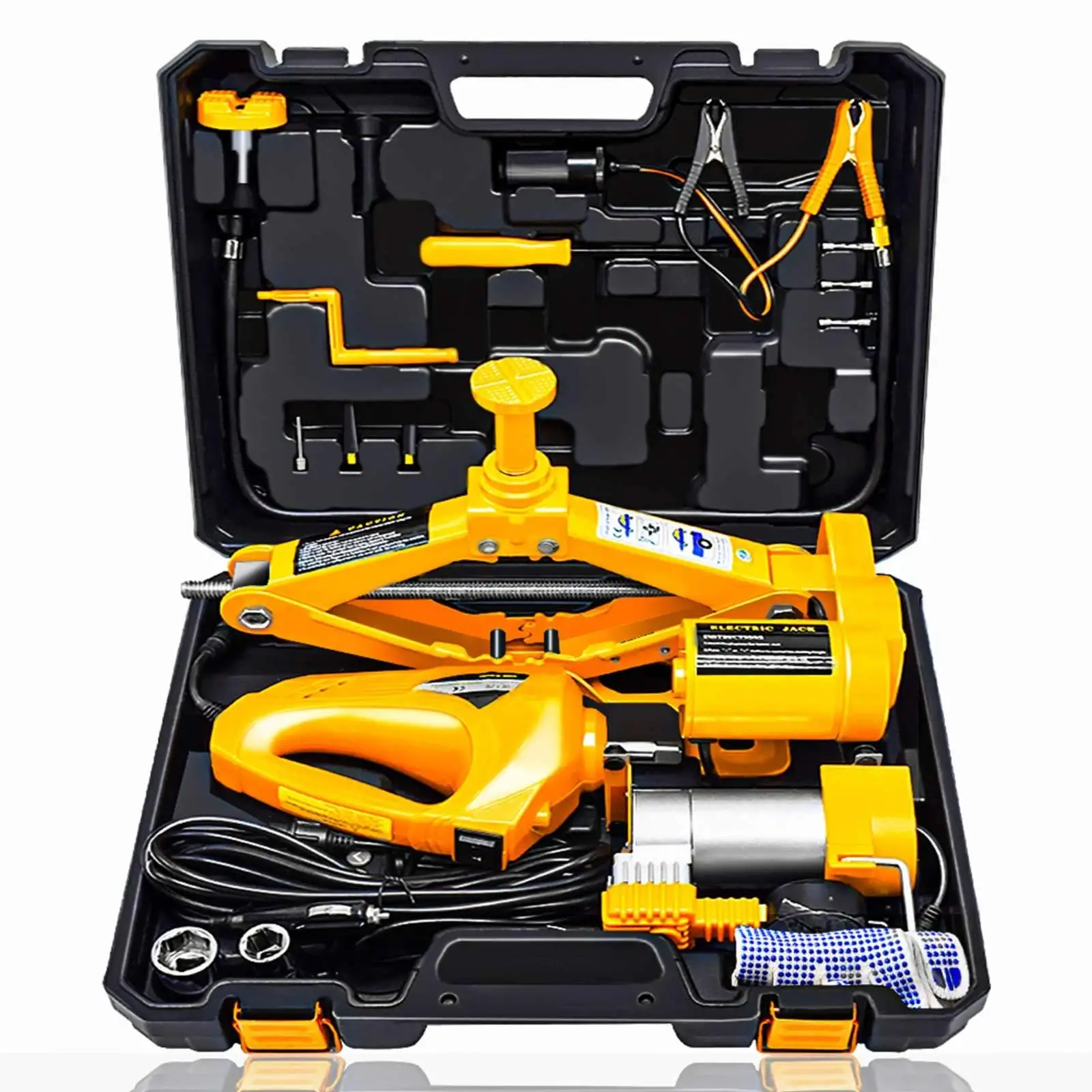 Electric Car Jack Kit 3 Ton 12V Scissor Car Jack with Impact Wrench & Inflator for Car SUV Sedan Tire Changing