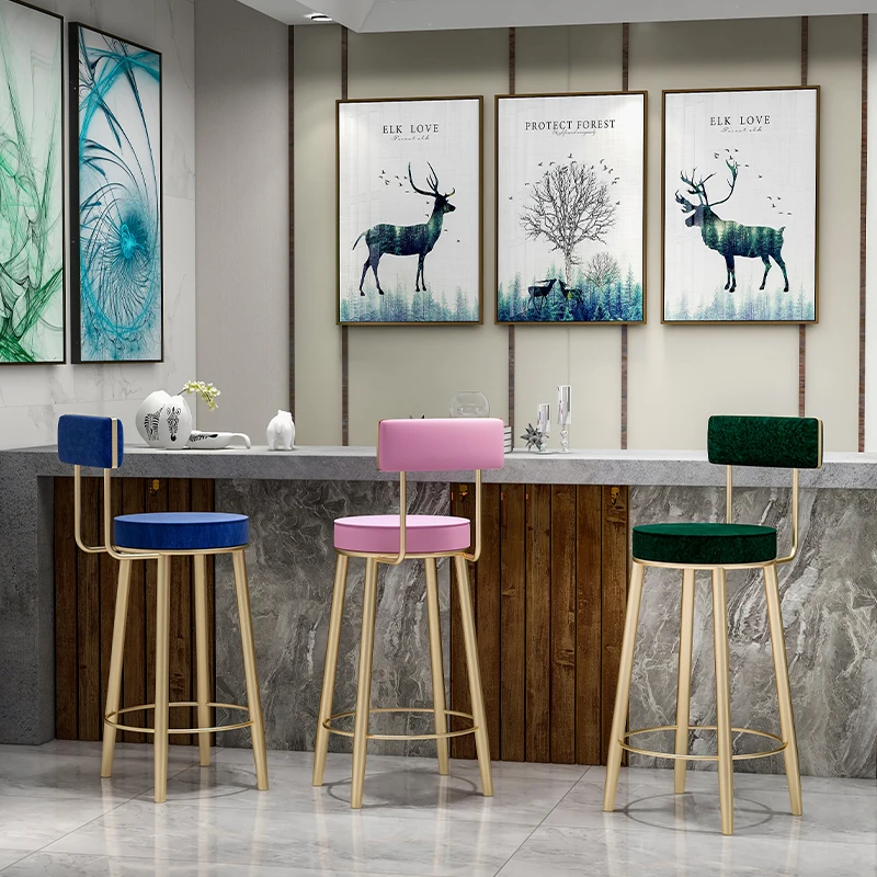  pink kitchen stool high chair modern style restaurant dining chairs With Back Rest designe coffee shop velvet leather