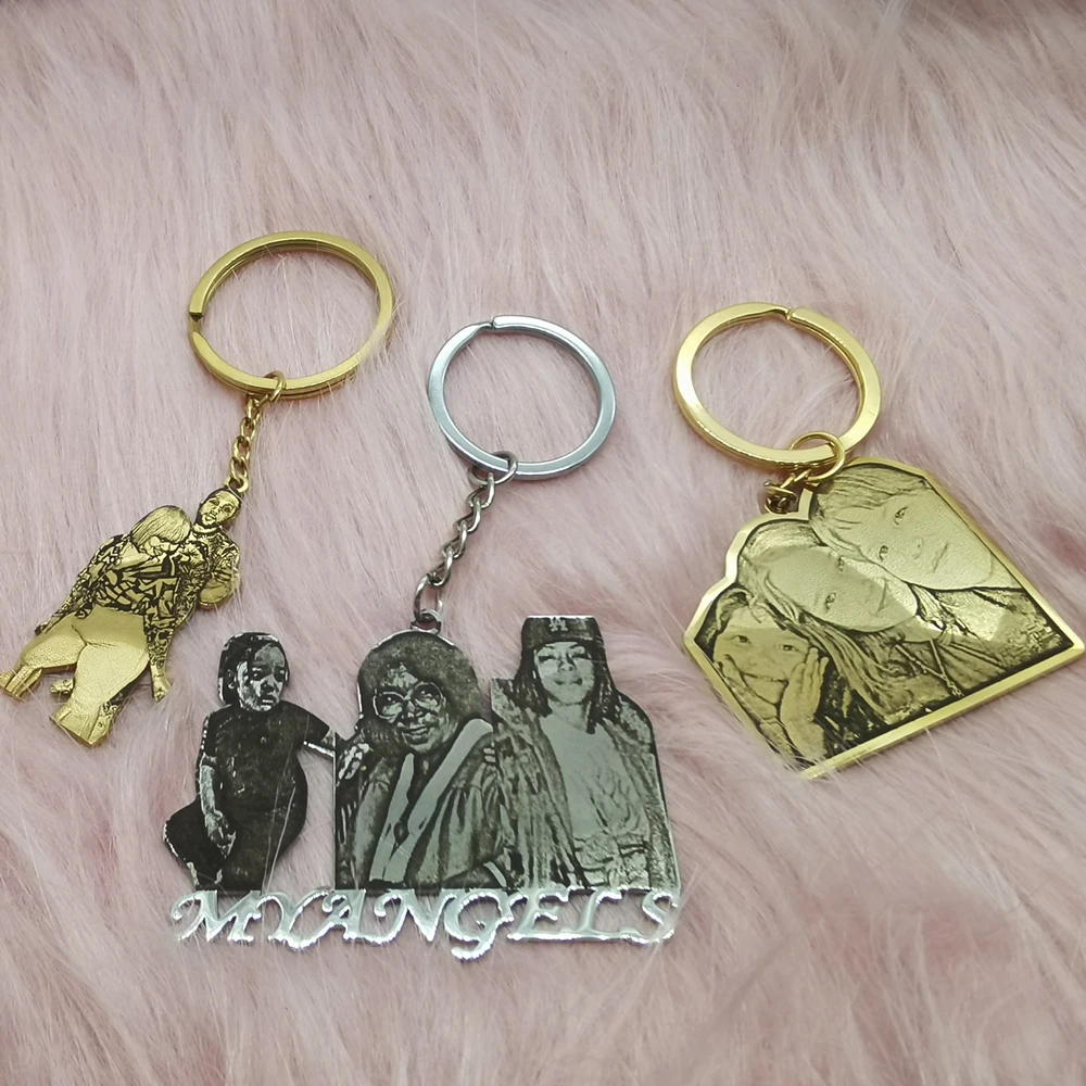 Qiuhan Custom Photo Engraved Necklace Pendant Charm in Gold & Silver Personalized Picture Necklace For Him & Her