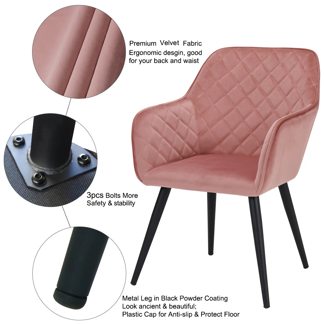 Modern design Velvet Fabric Powder Coated Legs Comfortable nordic dining chair for Dining Room