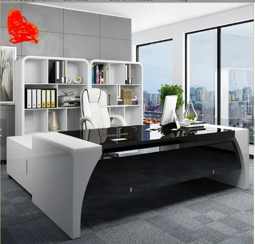 High Tech White Executive Office Desk Modern Writing Desk Mdf Reception Desk Office Boss Table