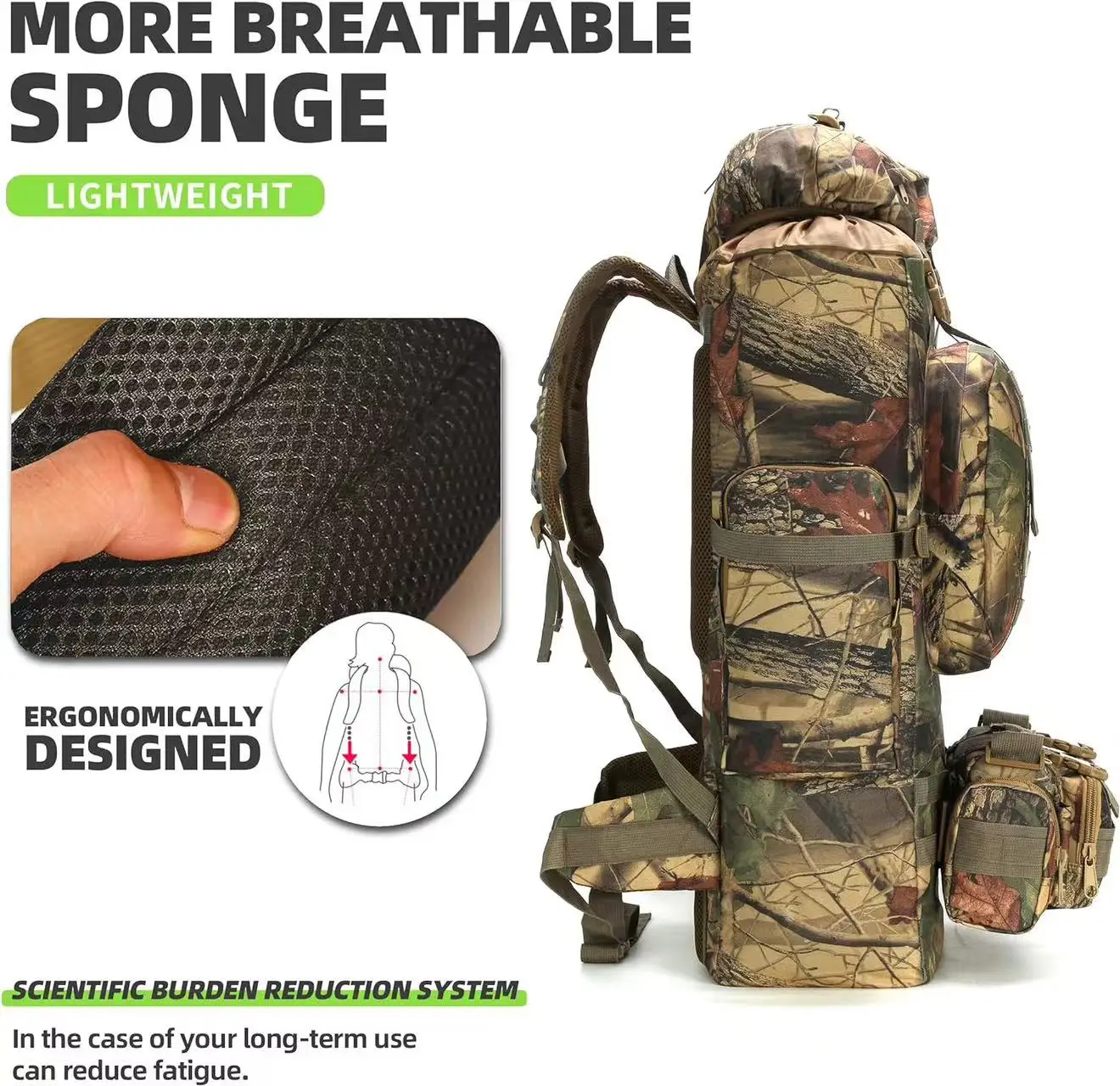 NPOT Large Camping Hiking Outdoor Heavy Duty Tactical Rucksack Packable Lightweight Travel Rucksack