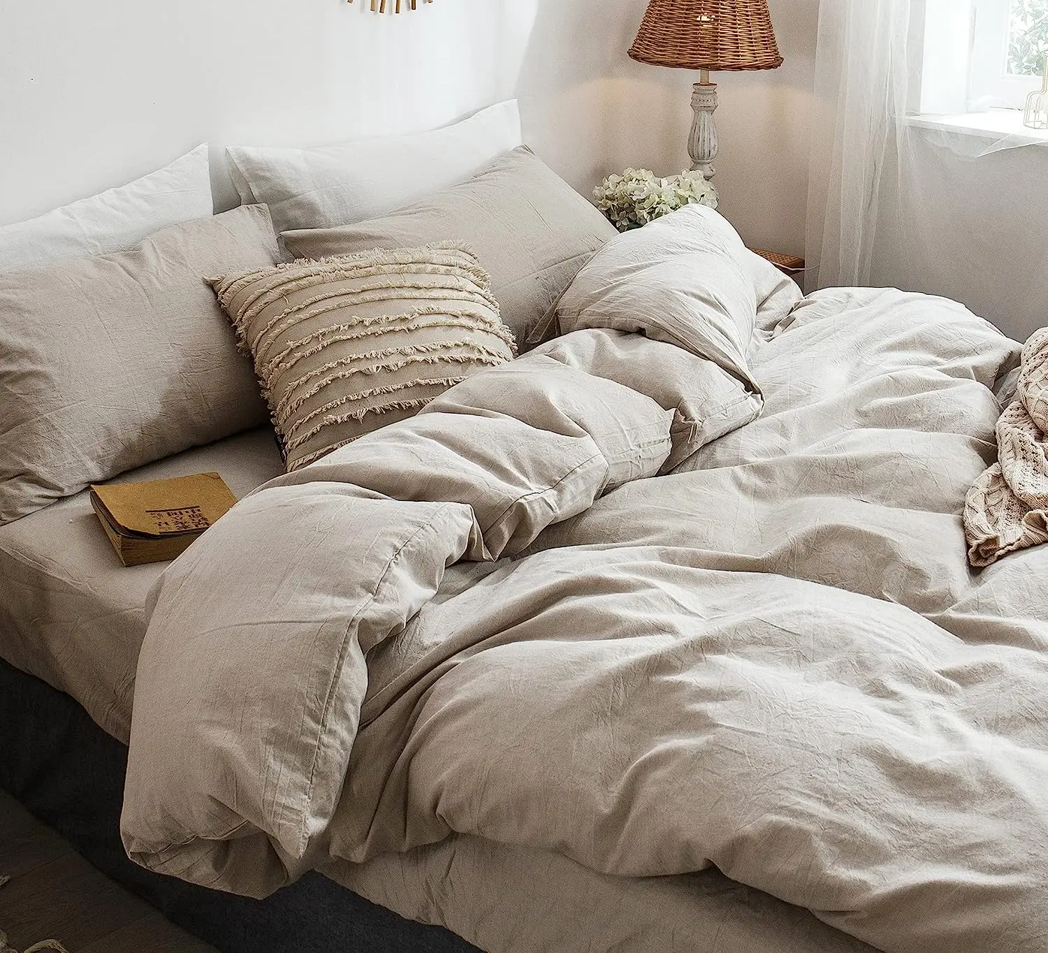 European linen solid bedding sets Preshrunk organic pure Linen bed sheet 185gsm flax linen stone washed bed Sheet