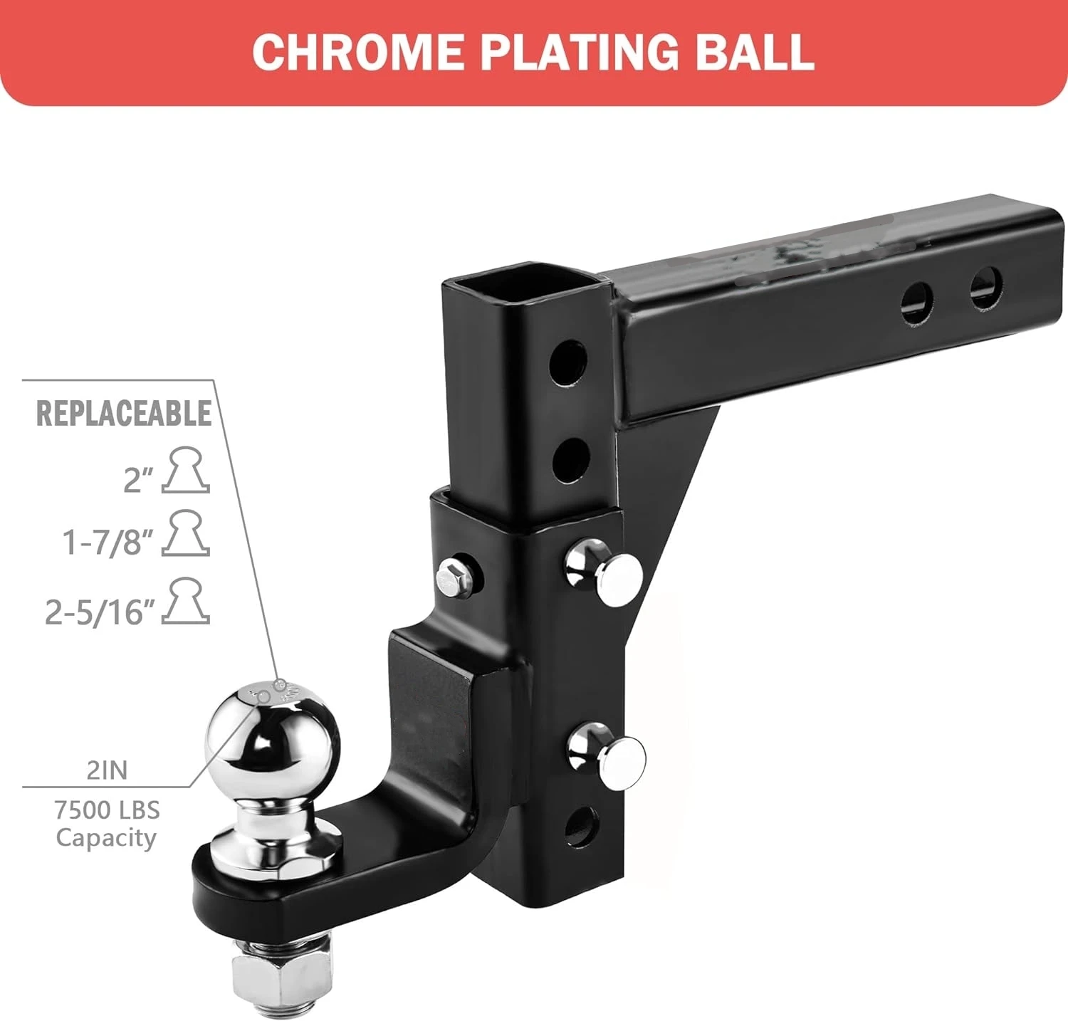 Premium Tow Hitch for Heavy Duty Truck with Stainless Steel Pins and Lock Adjustable Trailer Hitch Ball Mount