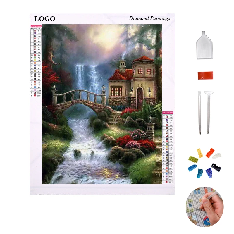 Wholesale Diy Full Drills Forest House 5d Diamond Painting With Frame Embroidery Cross Stitch Art Home