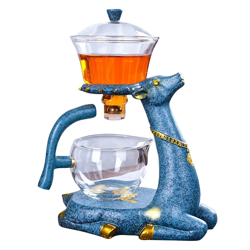 Creative Deer Glass Infusion Tea Pot with Strainer Magnetic Glass Tea Maker Coffee Kettle Set