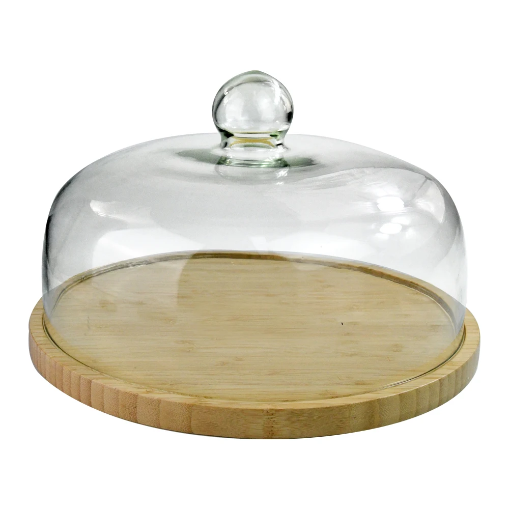 Creative Acacia Wood Cake Stand Round Wood with Acrylic Cover Server Cake Stand Display Cupcake Glass Cover for Weddings Product