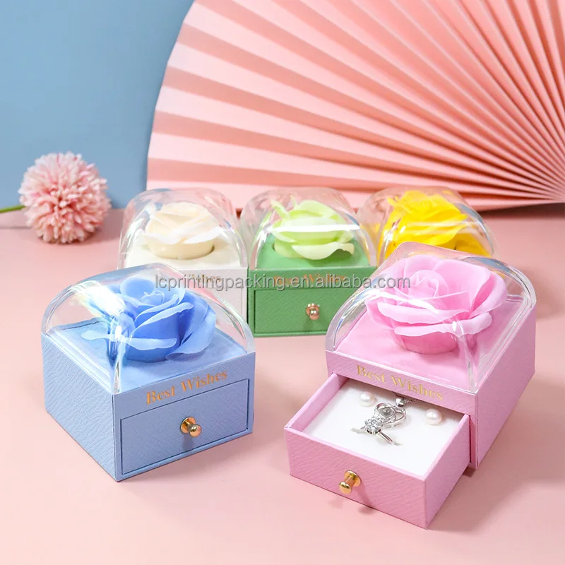 Jewelry packaging sliding out gift paper drawer box rose pressed flower jewelry box for bridesmaid