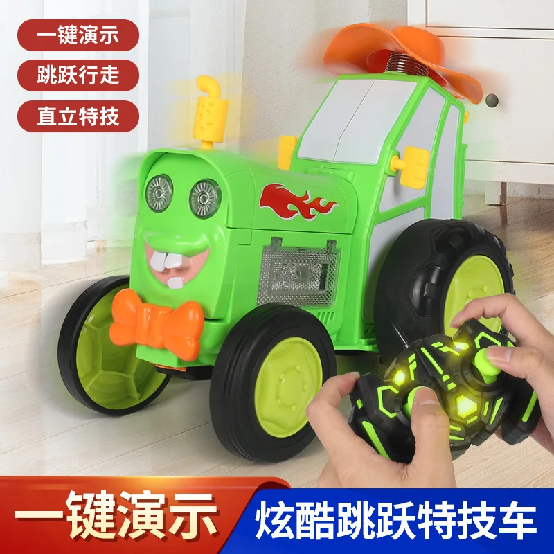 Hot selling and unique dance remote-controlled stunt car with lighting, music, swaying, rolling, electric toy car for children