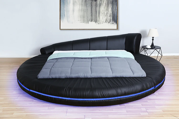 Willsoon furniture pu lerather king size LED round Upholstered furniture bed