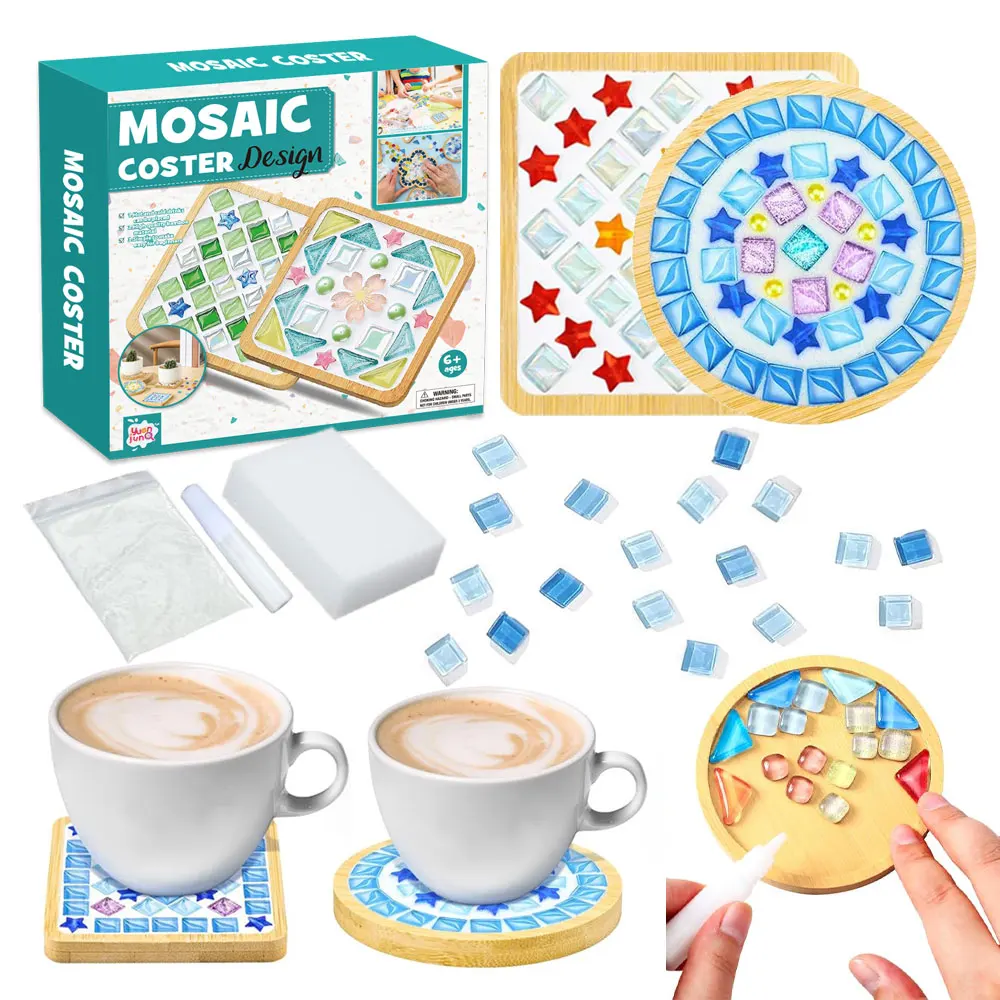 DIY Coasters Kit Make Your Own Stained Glass Mosaic Tiles Coaster for Handmade Home Decoration Gift