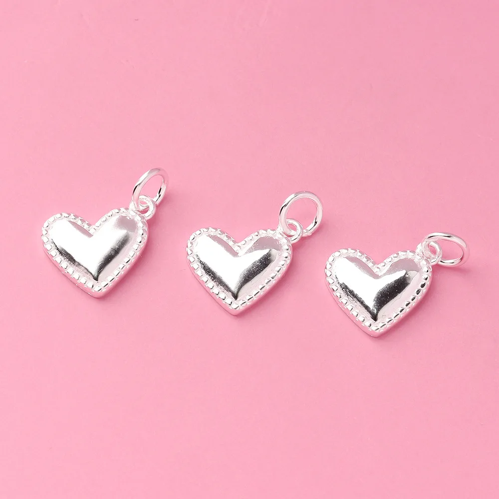 S925 Silver Hand-Woven Diy Accessories Little Red Book Stereo Heart-Shaped Pendant Love Pendant Jewelry Findings & Components