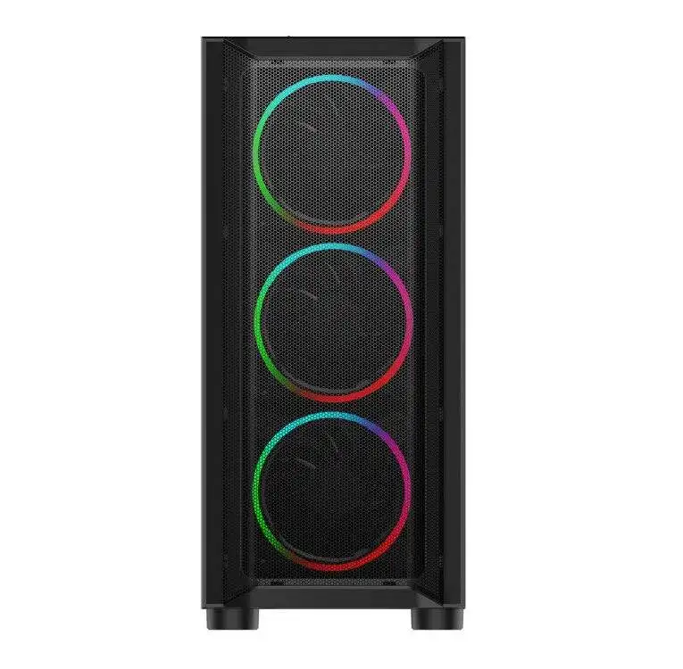 SATE- Gaming Case RGB Fans ATX Case Gaming Tower PC Case With 3PCS 120mm RGB Fans Glass Transparent Panels RGB Lighting K874